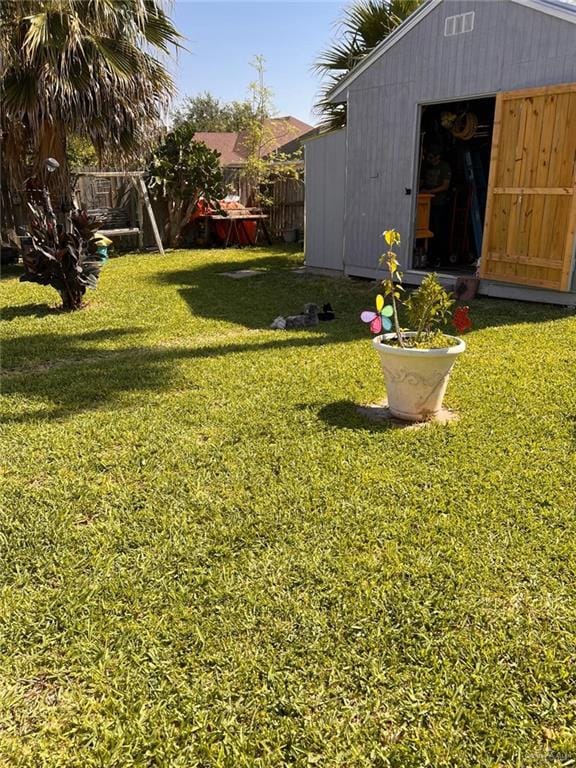 view of yard with a storage unit