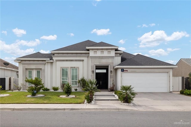2408 Holland Ave, Edinburg, TX 78539 - view of front of home with a garage, concrete driveway, a front lawn, and stucco siding