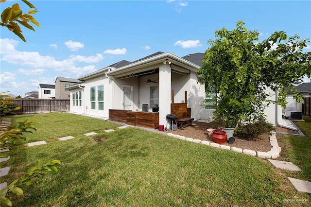 2408 Holland Ave, Edinburg, TX 78539 - rear view of house with a ceiling fan and stucco siding