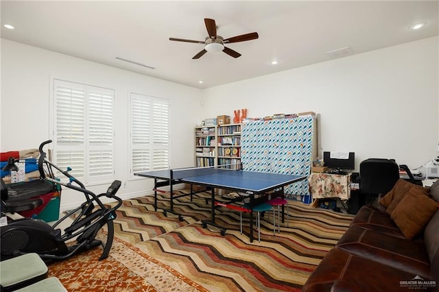 2408 Holland Ave, Edinburg, TX 78539 - playroom featuring ceiling fan, recessed lighting, and an office area