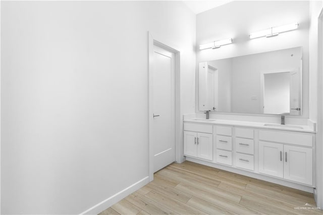 bathroom with hardwood / wood-style floors and vanity