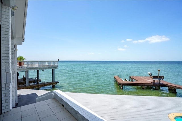 view of dock with a water view