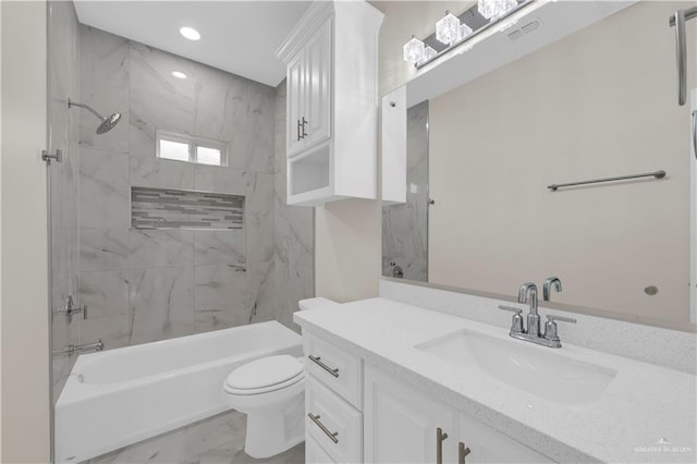 3007 S Livingston St, Edinburg, TX 78542 - full bathroom with marble finish flooring, vanity, toilet, tub / shower combination, and recessed lighting