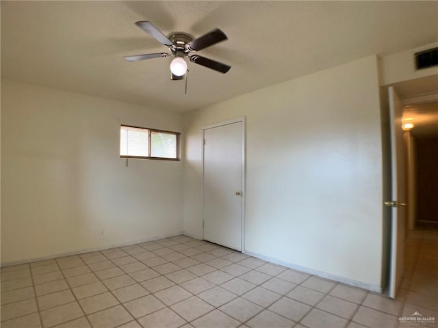 spare room with a ceiling fan and visible vents