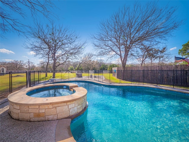 view of pool featuring an in ground hot tub