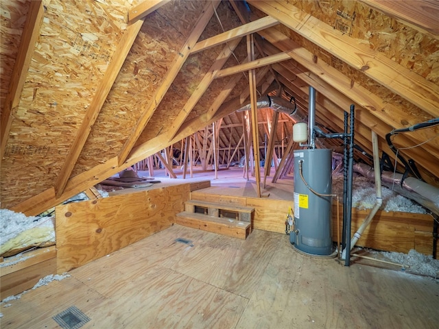 unfinished attic featuring gas water heater