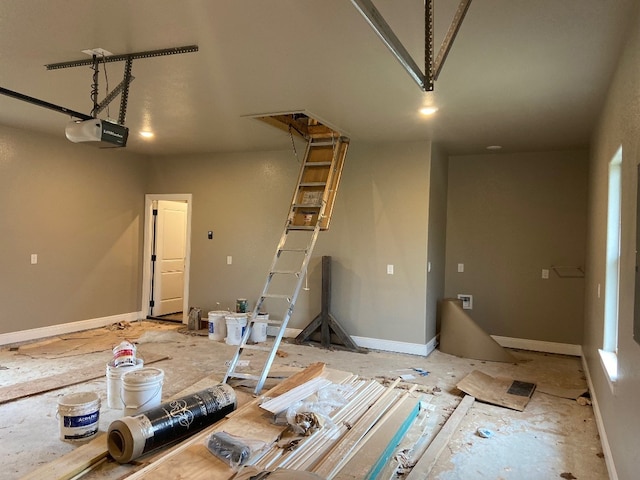 garage with a garage door opener