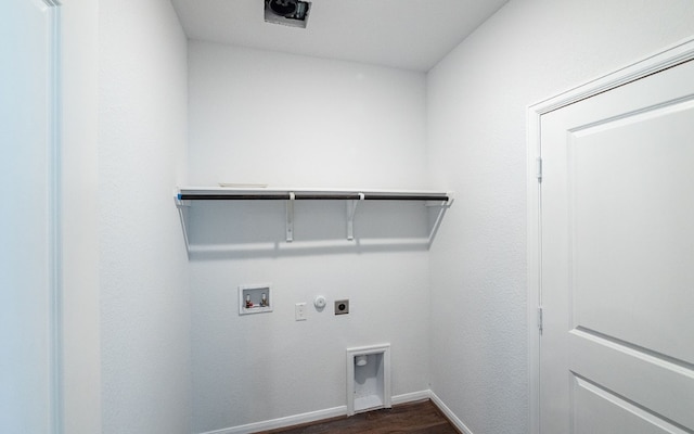 laundry area with gas dryer hookup, dark hardwood / wood-style floors, hookup for a washing machine, and hookup for an electric dryer