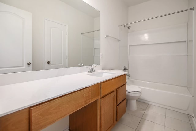 full bathroom with tile patterned flooring, vanity, toilet, and shower / tub combination