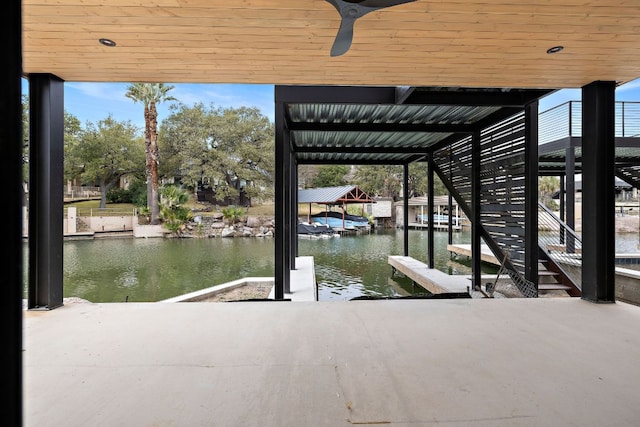 view of dock featuring a water view