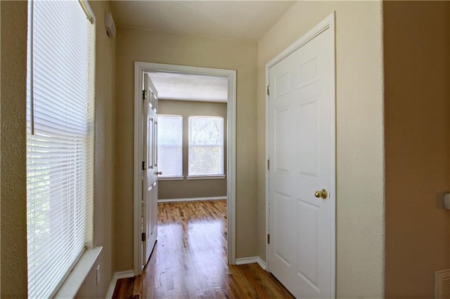 hallway with wood-type flooring