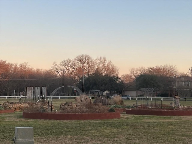 view of home's community featuring a yard and a vegetable garden