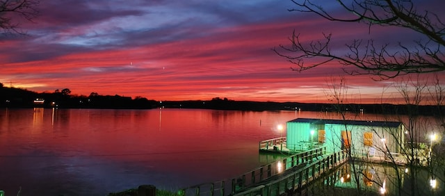 property view of water with a dock