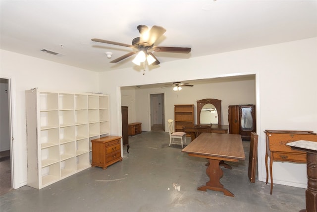 interior space featuring ceiling fan