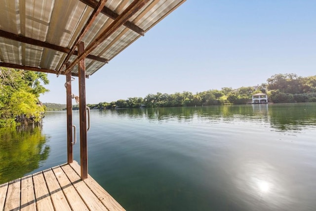 view of dock with a water view