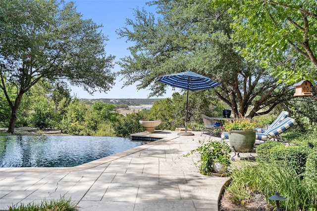 view of swimming pool with a patio area