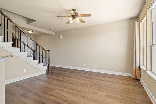 interior space with light hardwood / wood-style floors and ceiling fan