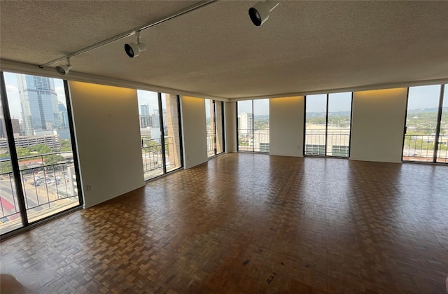 empty room featuring plenty of natural light and rail lighting