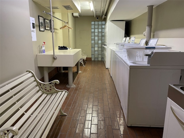 interior space with washer and clothes dryer