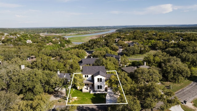 bird's eye view featuring a water view