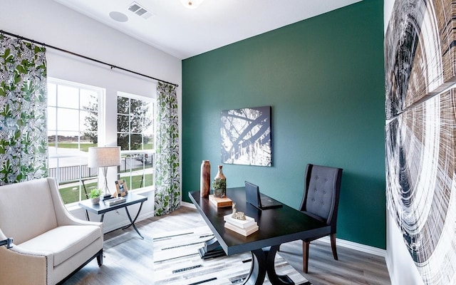 office space featuring hardwood / wood-style floors