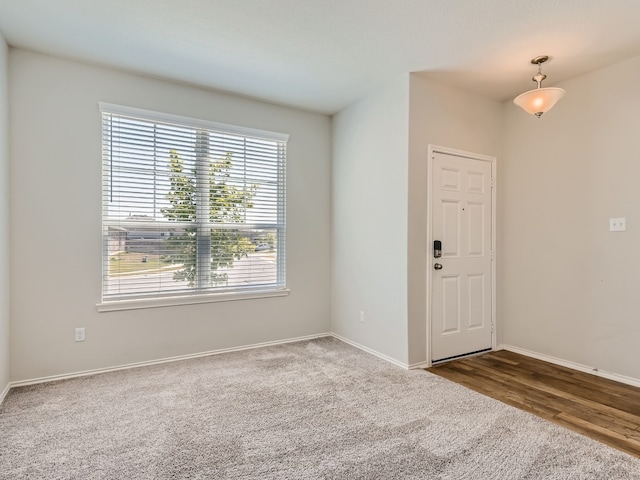 view of carpeted foyer entrance