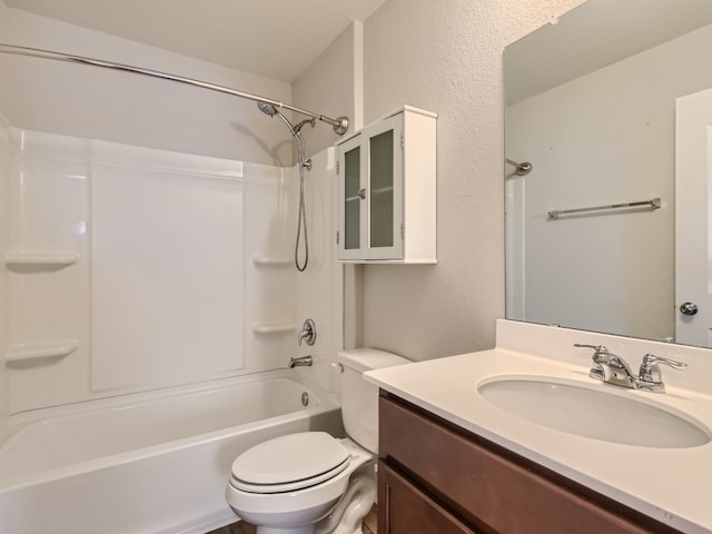 full bathroom featuring large vanity, shower / bathing tub combination, and toilet