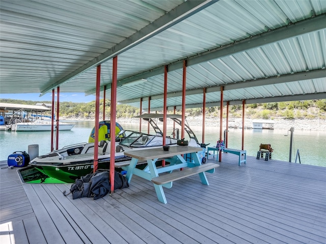 view of dock with a water view