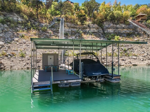 view of dock with a water view