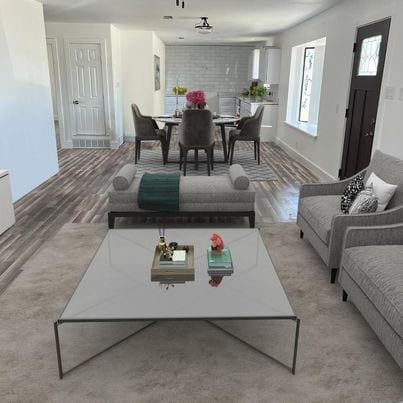 living room with ceiling fan and light wood-type flooring