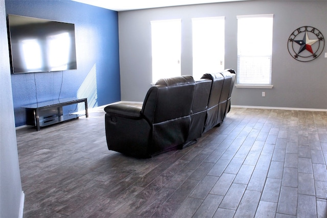 living room featuring dark wood-type flooring