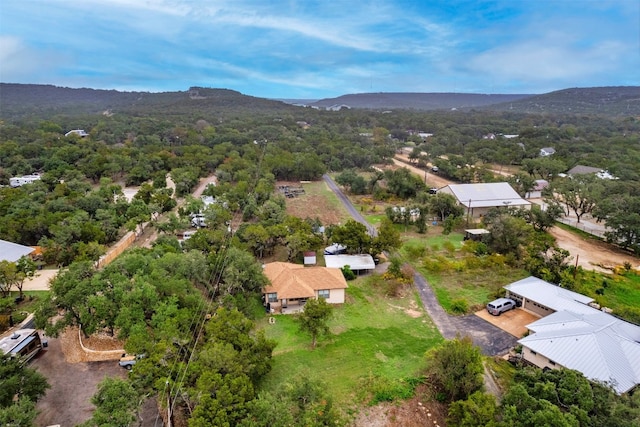 drone / aerial view featuring a mountain view