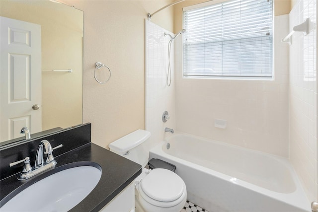 full bathroom with vanity, toilet, and shower / washtub combination