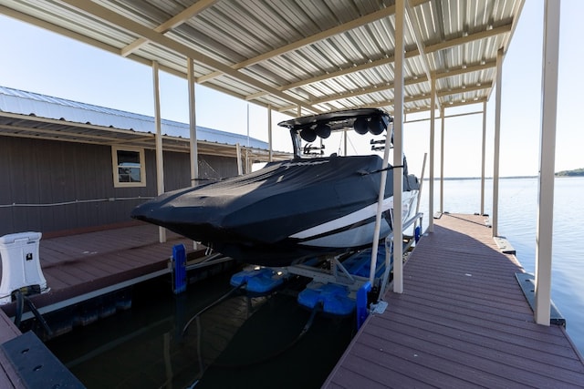 view of dock featuring a water view