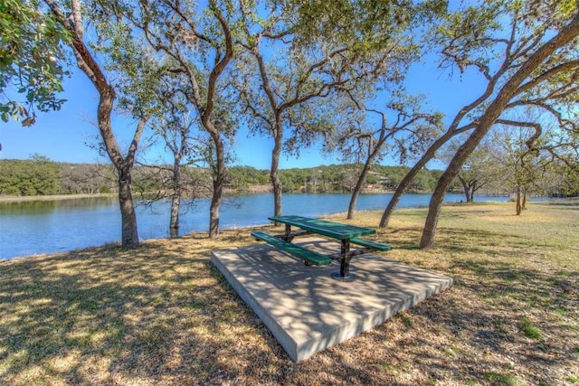 view of nearby features with a yard and a water view