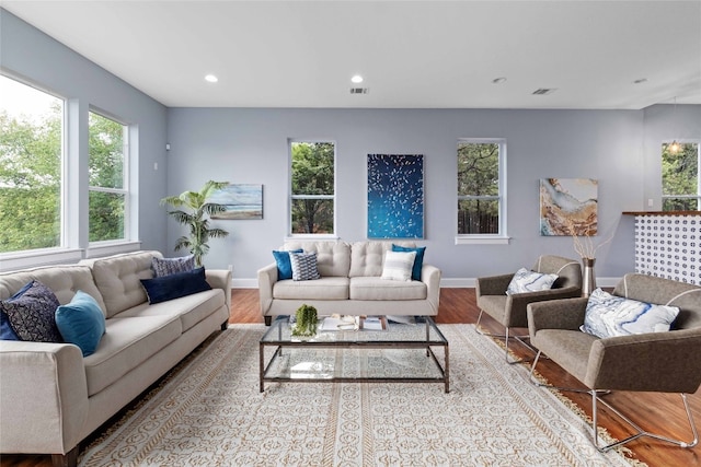 living room with light hardwood / wood-style flooring