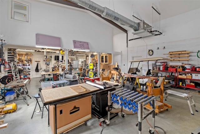 garage featuring a workshop area