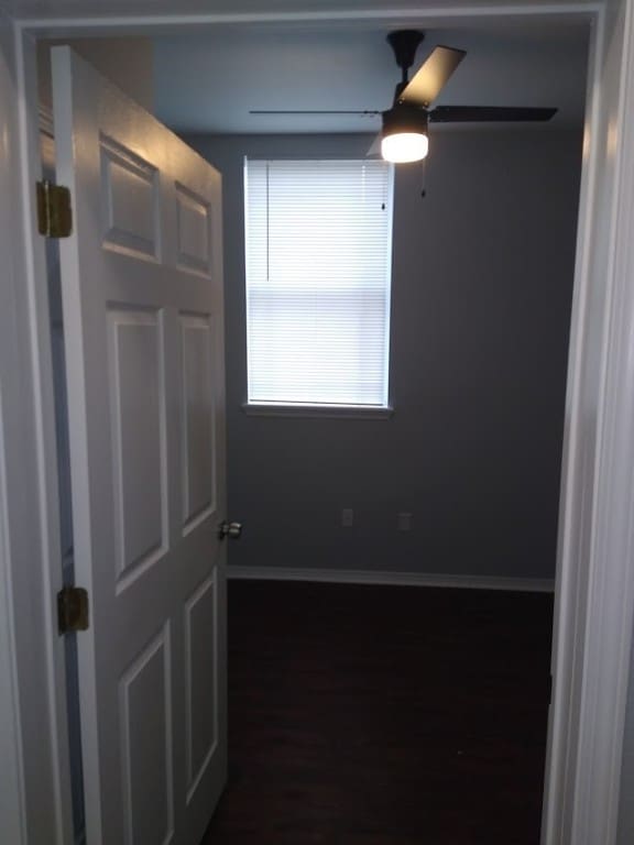 hallway with dark wood-type flooring