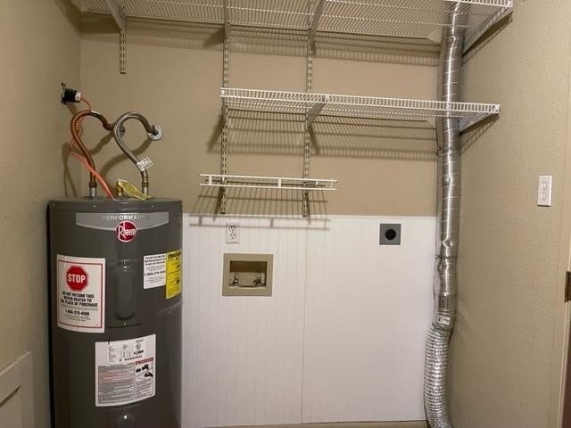 laundry room featuring washer hookup, hookup for an electric dryer, and water heater