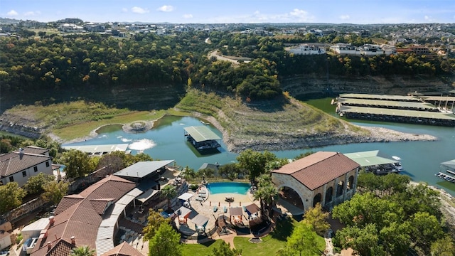 aerial view with a water view