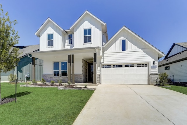 modern farmhouse with a front lawn