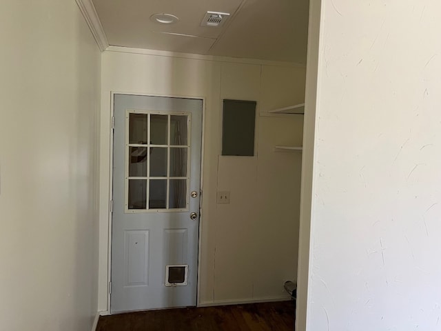 laundry area featuring dark hardwood / wood-style flooring