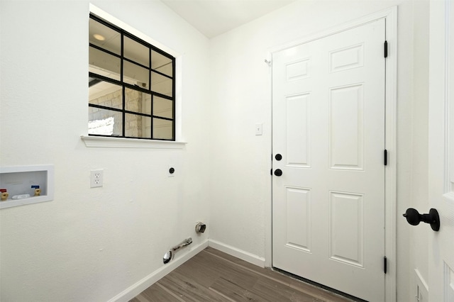 laundry area with washer hookup, dark wood-type flooring, and electric dryer hookup