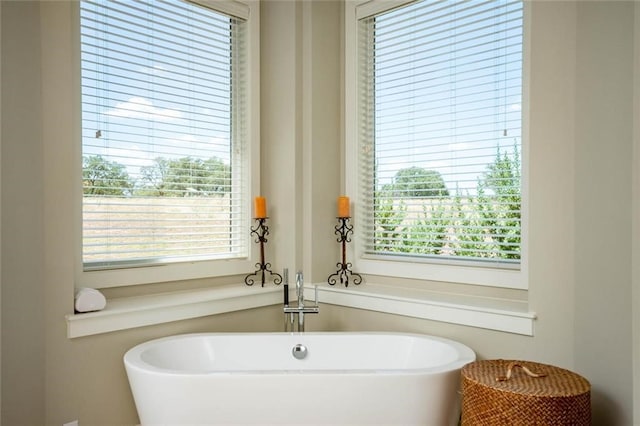 full bathroom featuring a healthy amount of sunlight and a freestanding bath