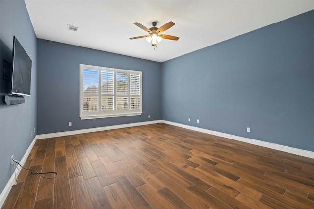 unfurnished room featuring ceiling fan and wood-type flooring