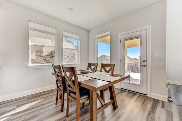 dining area featuring baseboards and wood finished floors