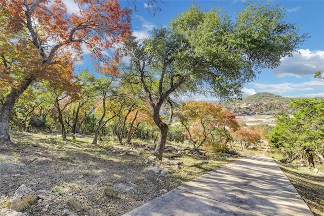 exterior space featuring a mountain view