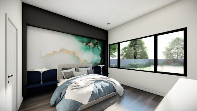 bedroom featuring dark wood-type flooring and a closet