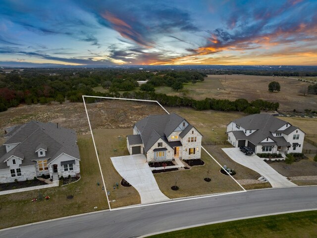 view of aerial view at dusk