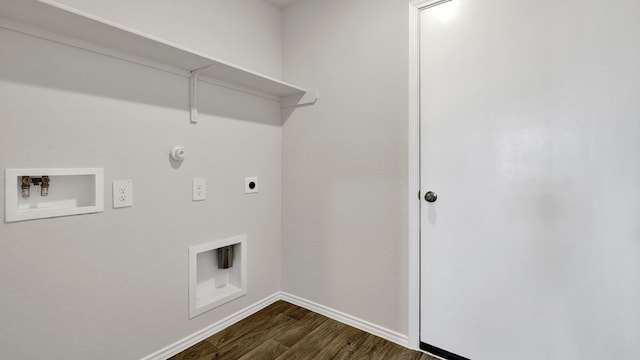 laundry room featuring dark hardwood / wood-style floors, hookup for an electric dryer, gas dryer hookup, and hookup for a washing machine